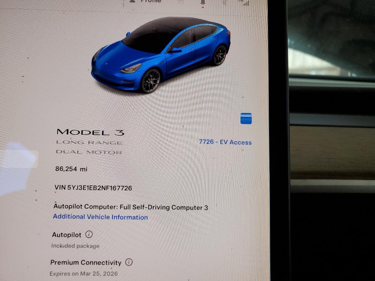 2022 Tesla Model 3 VIN: 5YJ3E1EB2NF167726 Lot: 81639735