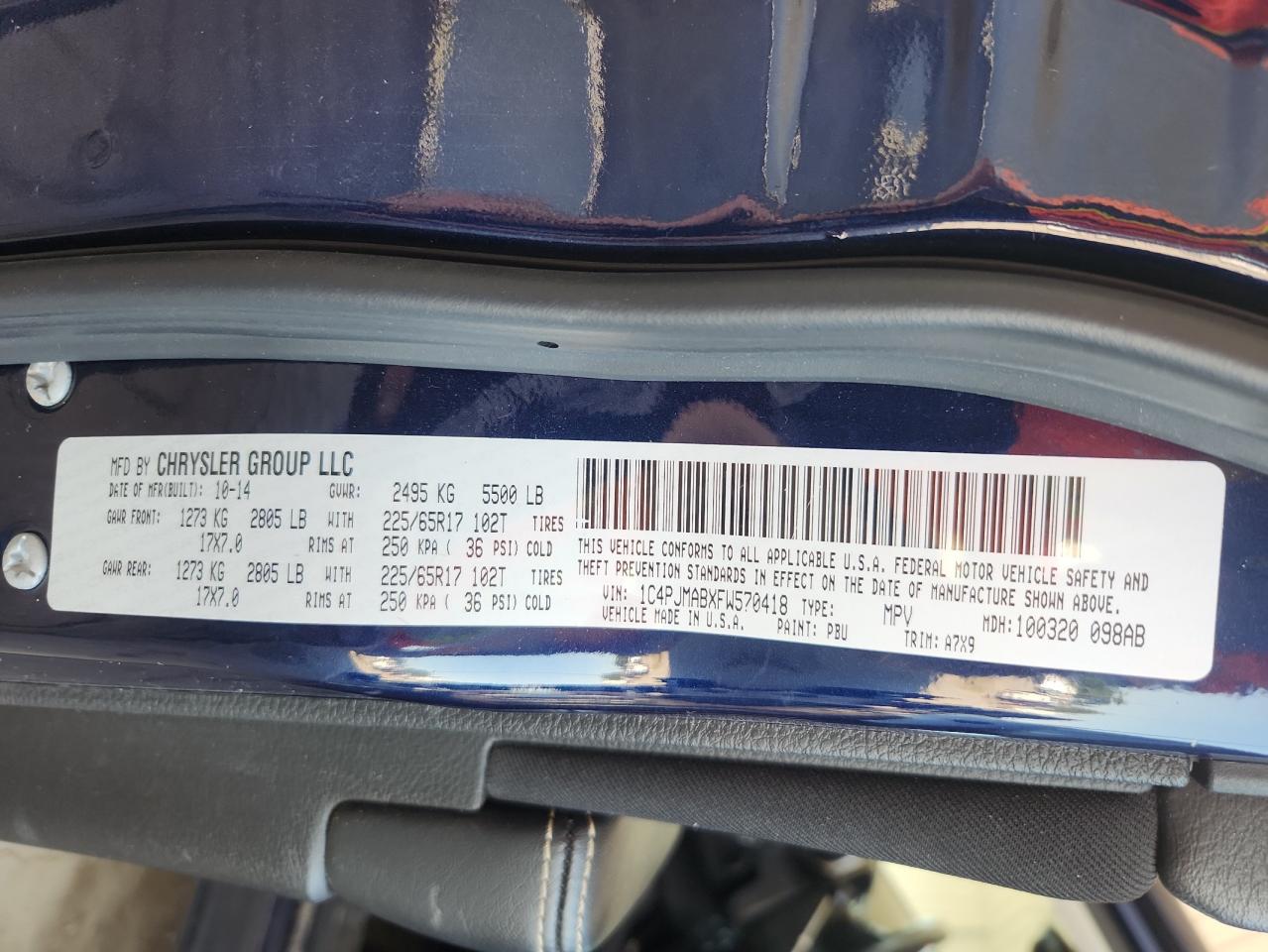 2015 Jeep Cherokee Sport VIN: 1C4PJMABXFW570418 Lot: 71794095