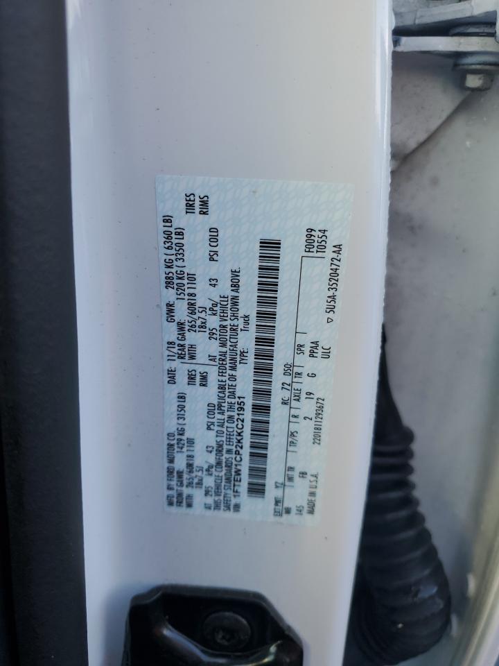 2019 Ford F150 Supercrew VIN: 1FTEW1CP2KKC21951 Lot: 84036985