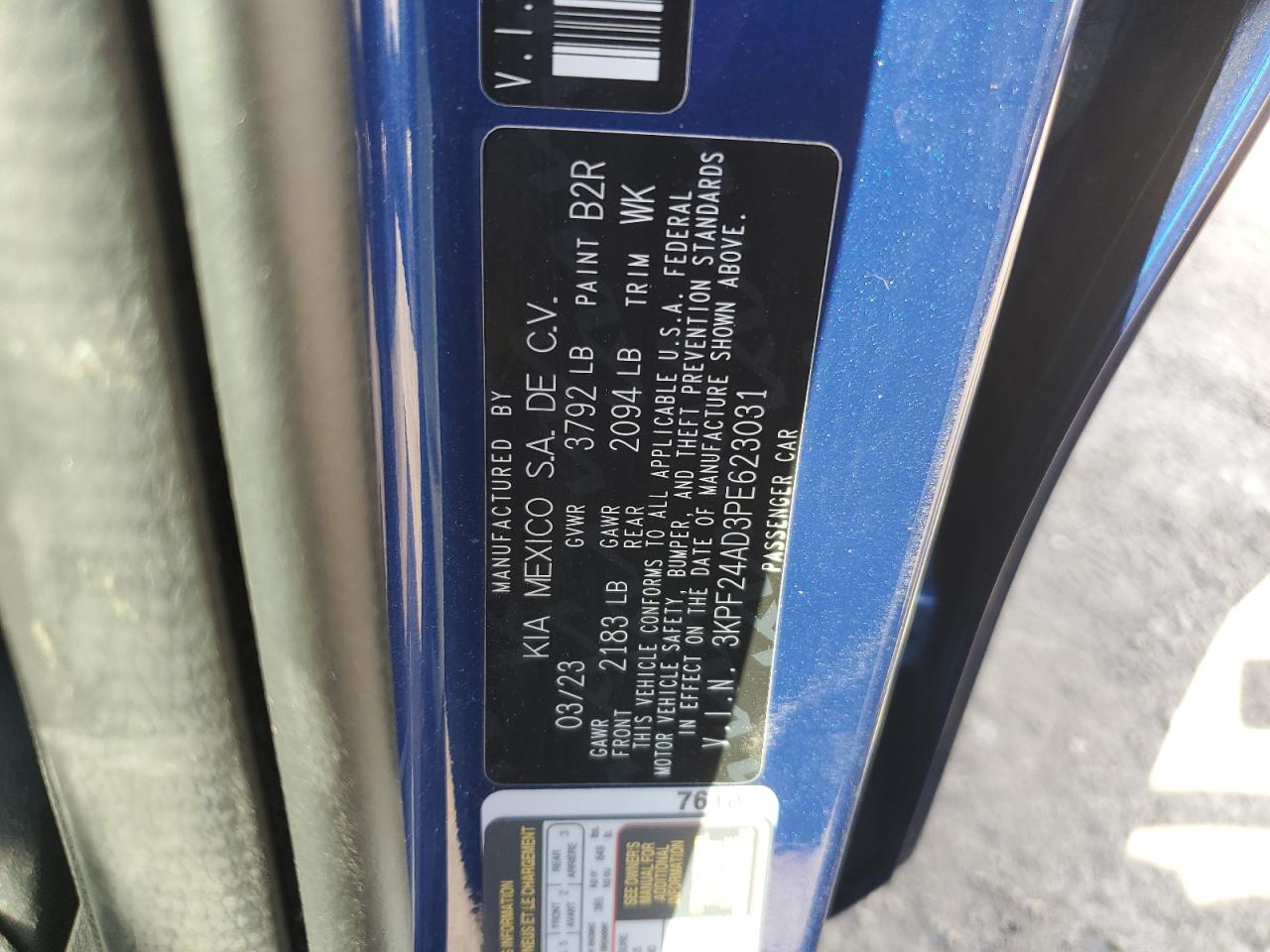 2023 Kia Forte Lx VIN: 3KPF24AD3PE623031 Lot: 84072015