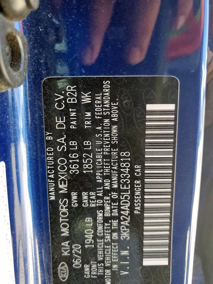 2020 Kia Rio Lx VIN: 3KPA24AD5LE334818 Lot: 71487655