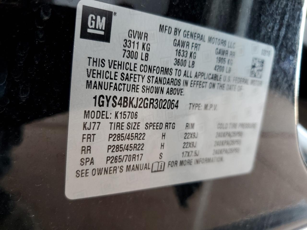 2016 Cadillac Escalade Luxury VIN: 1GYS4BKJ2GR302064 Lot: 82099695