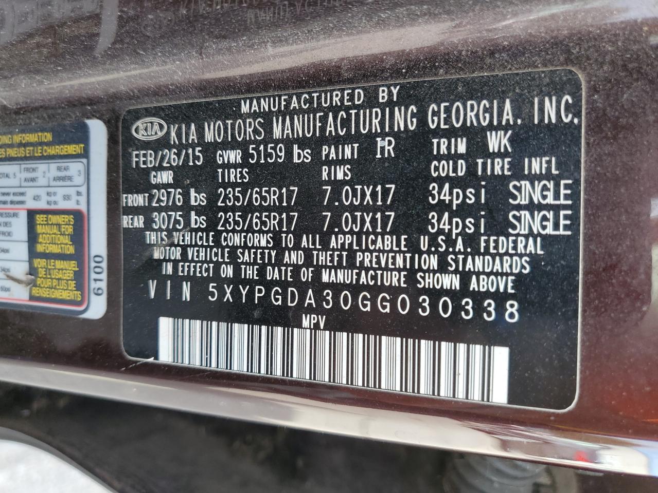 2016 Kia Sorento Lx VIN: 5XYPGDA30GG030338 Lot: 84392675