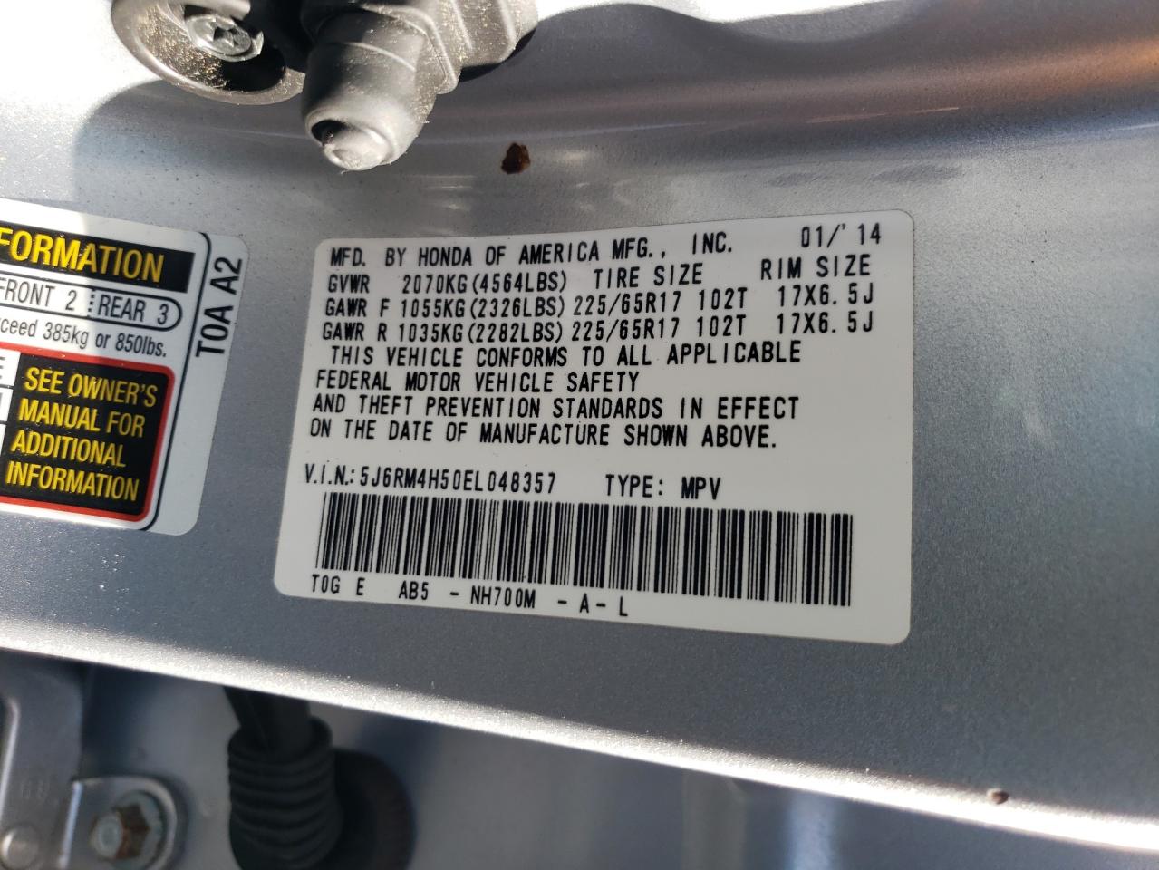 2014 Honda Cr-V Ex VIN: 5J6RM4H50EL048357 Lot: 83804855