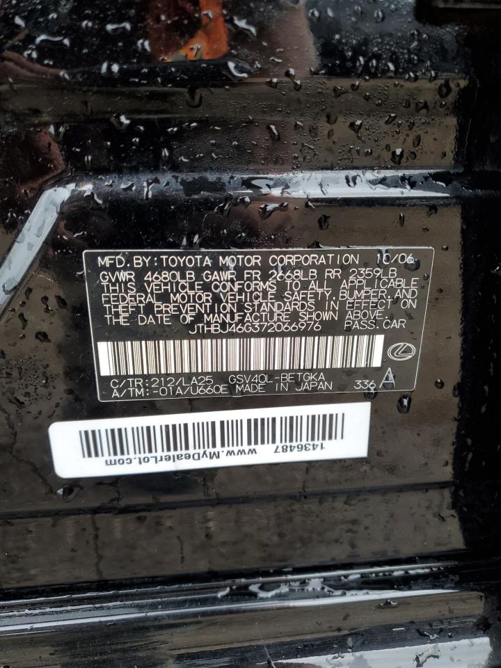 2007 Lexus Es 350 VIN: JTHBJ46G372066976 Lot: 70324365