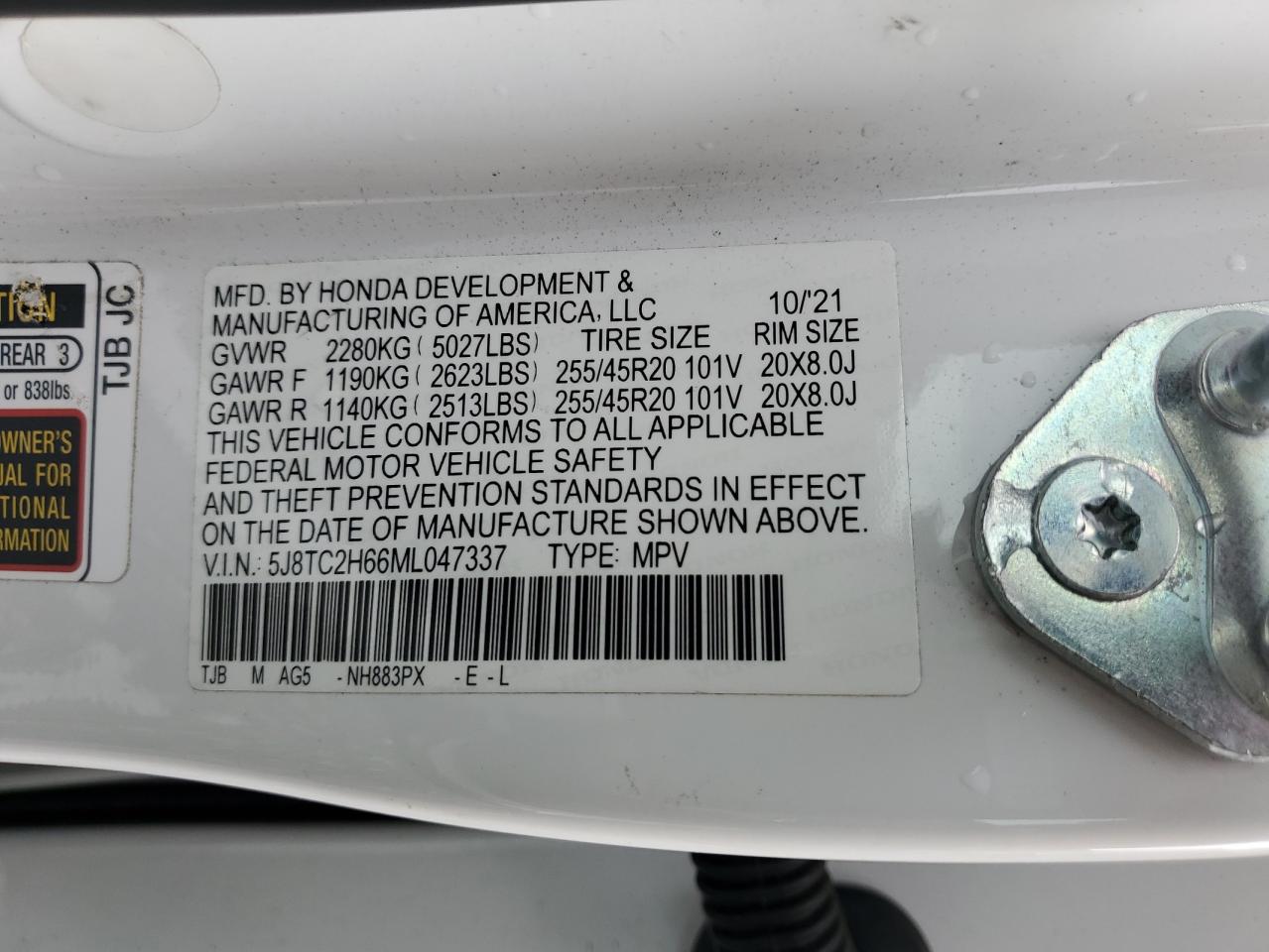 2021 Acura Rdx A-Spec VIN: 5J8TC2H66ML047337 Lot: 71656315