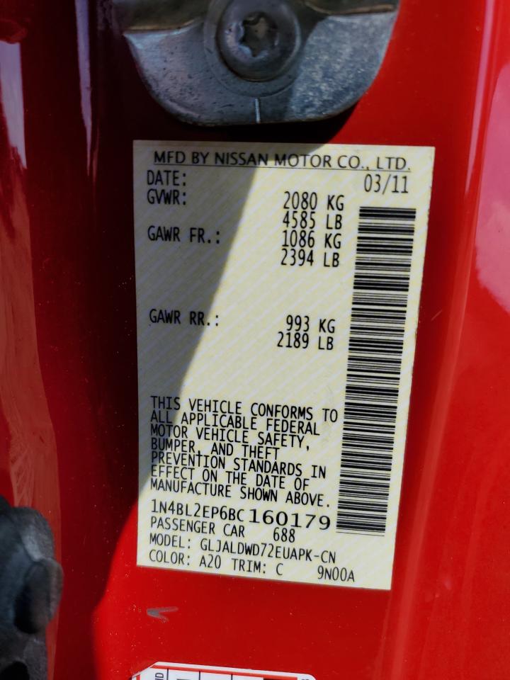 2011 Nissan Altima Sr VIN: 1N4BL2EP6BC160179 Lot: 81075065