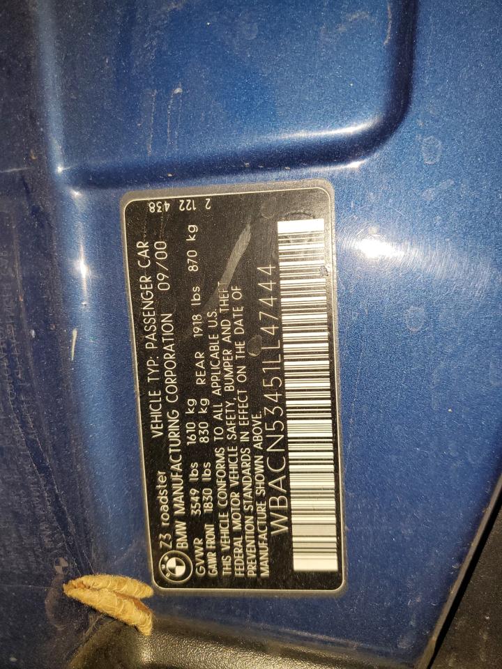 2001 BMW Z3 3.0 VIN: WBACN53451LL47444 Lot: 81886405