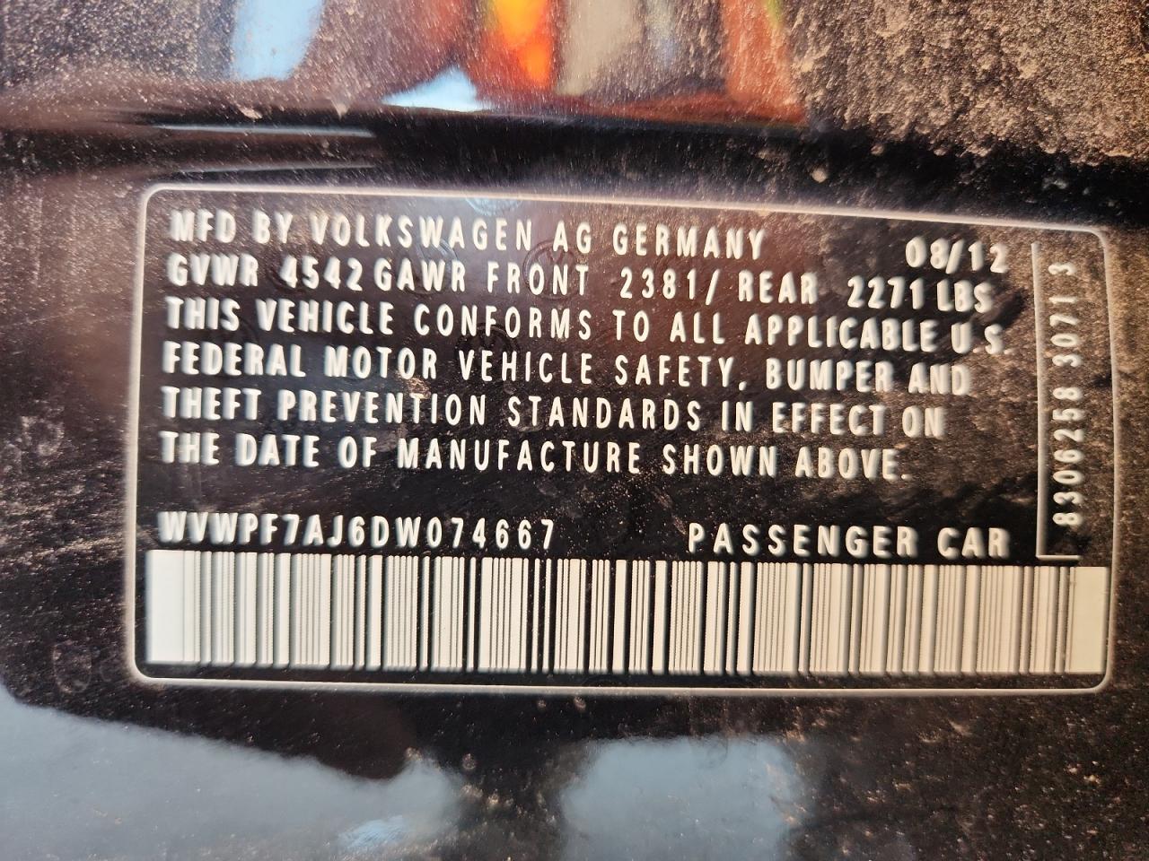 2013 Volkswagen Golf R VIN: WVWPF7AJ6DW074667 Lot: 70910175