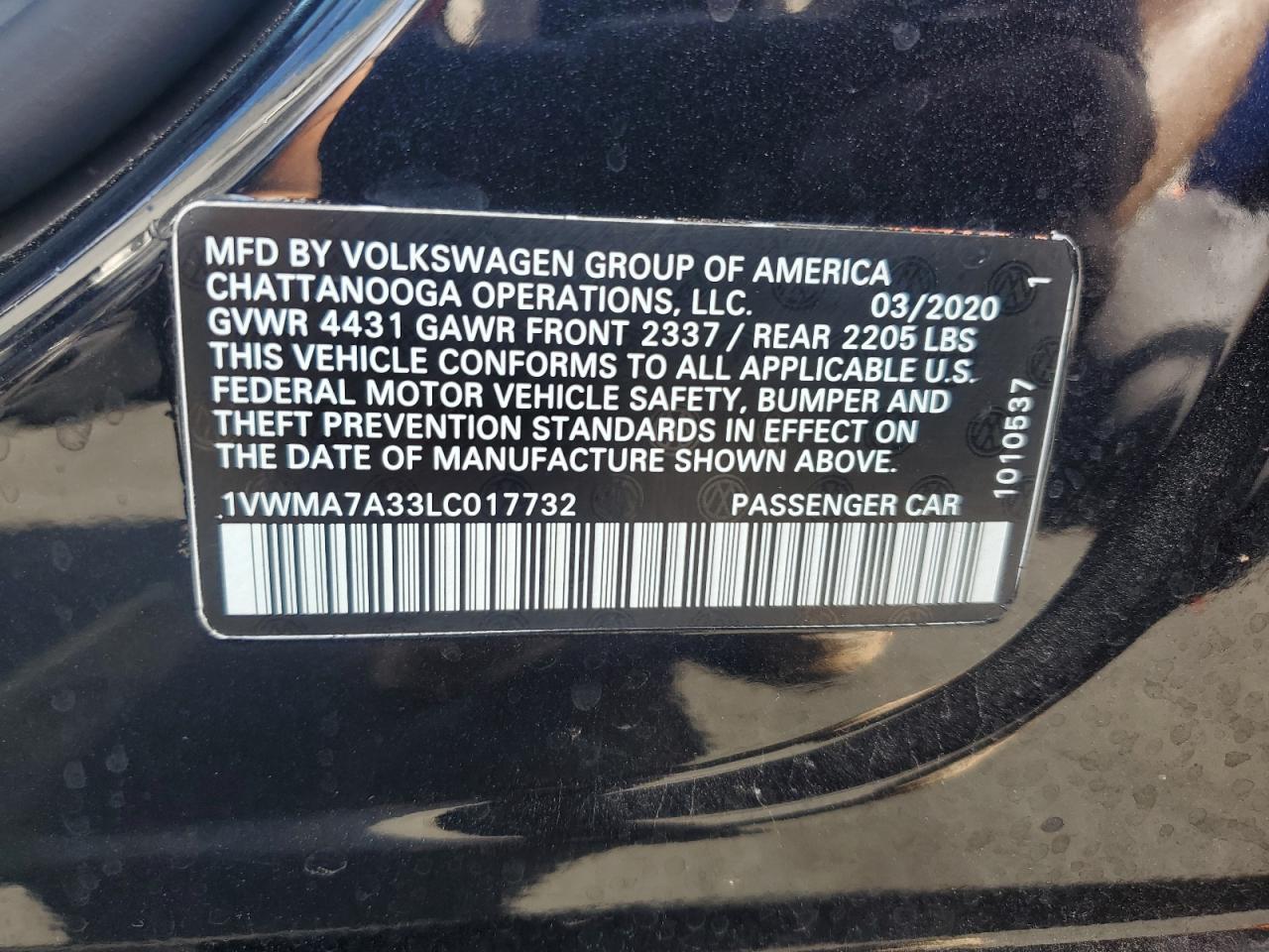 2020 Volkswagen Passat R-Line VIN: 1VWMA7A33LC017732 Lot: 84536865