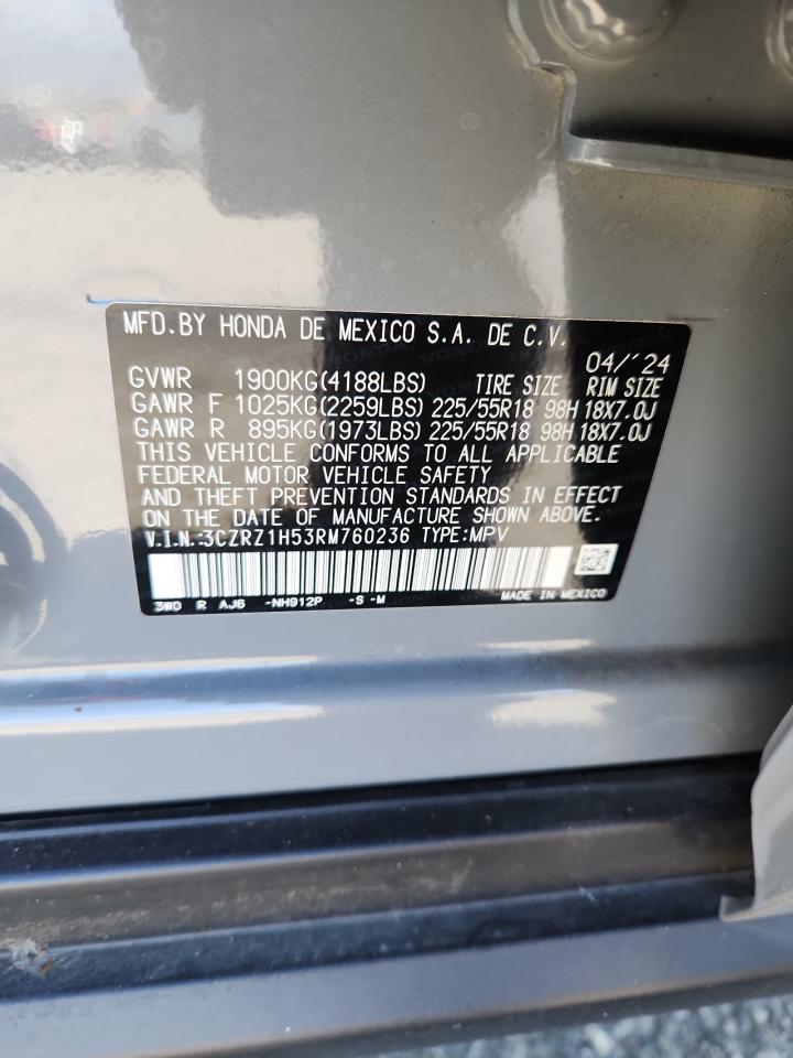 2024 Honda Hr-V Sport VIN: 3CZRZ1H53RM760236 Lot: 72036165