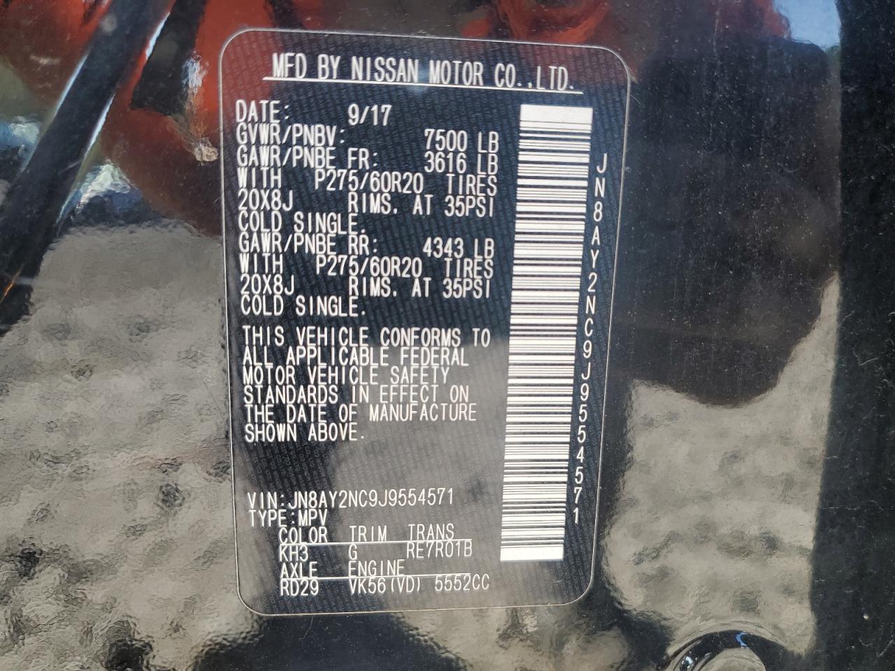 2018 Nissan Armada Sv VIN: JN8AY2NC9J9554571 Lot: 71508065