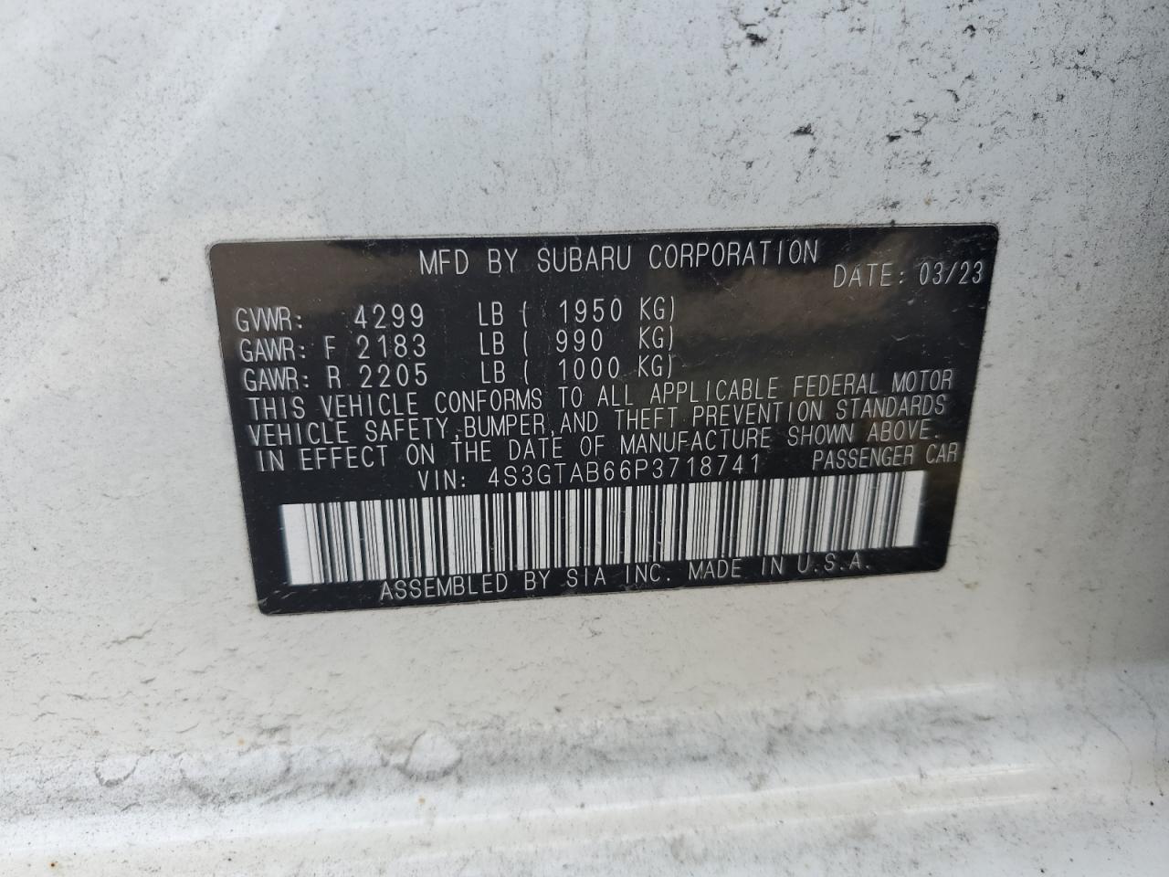 2023 Subaru Impreza VIN: 4S3GTAB66P3718741 Lot: 84380755