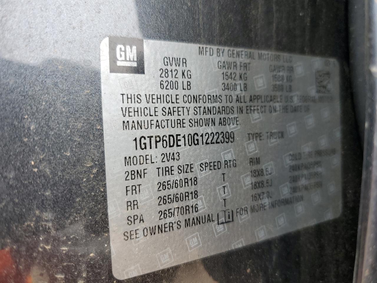 2016 GMC Canyon Slt VIN: 1GTP6DE10G1222399 Lot: 81655915