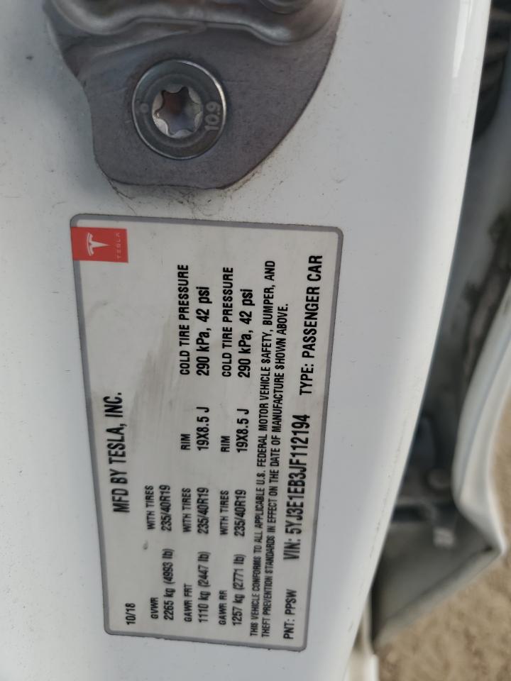 2018 Tesla Model 3 VIN: 5YJ3E1EB3JF112194 Lot: 81232565