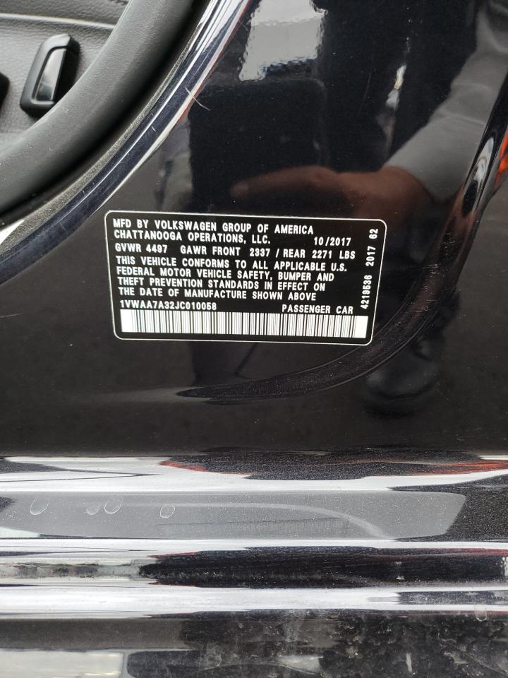 2018 Volkswagen Passat S VIN: 1VWAA7A32JC010058 Lot: 69929515