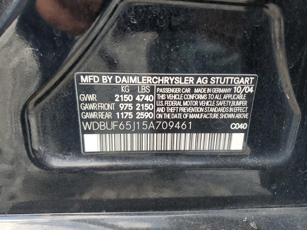 2005 Mercedes-Benz E 320 VIN: WDBUF65J15A709461 Lot: 80606235