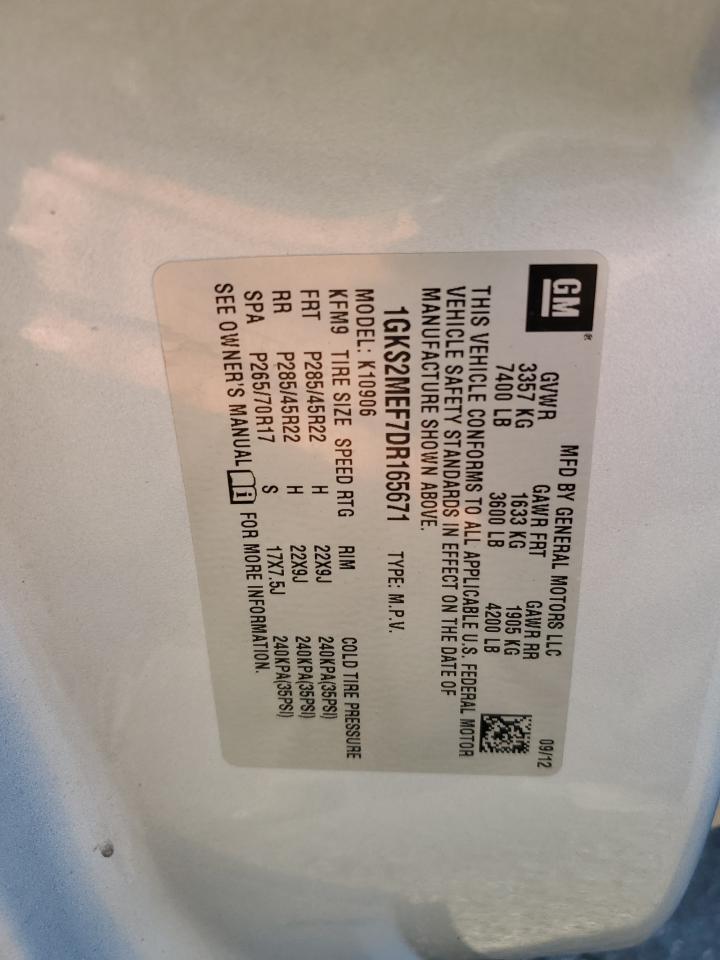 2013 GMC Yukon Xl Denali VIN: 1GKS2MEF7DR165671 Lot: 80920525