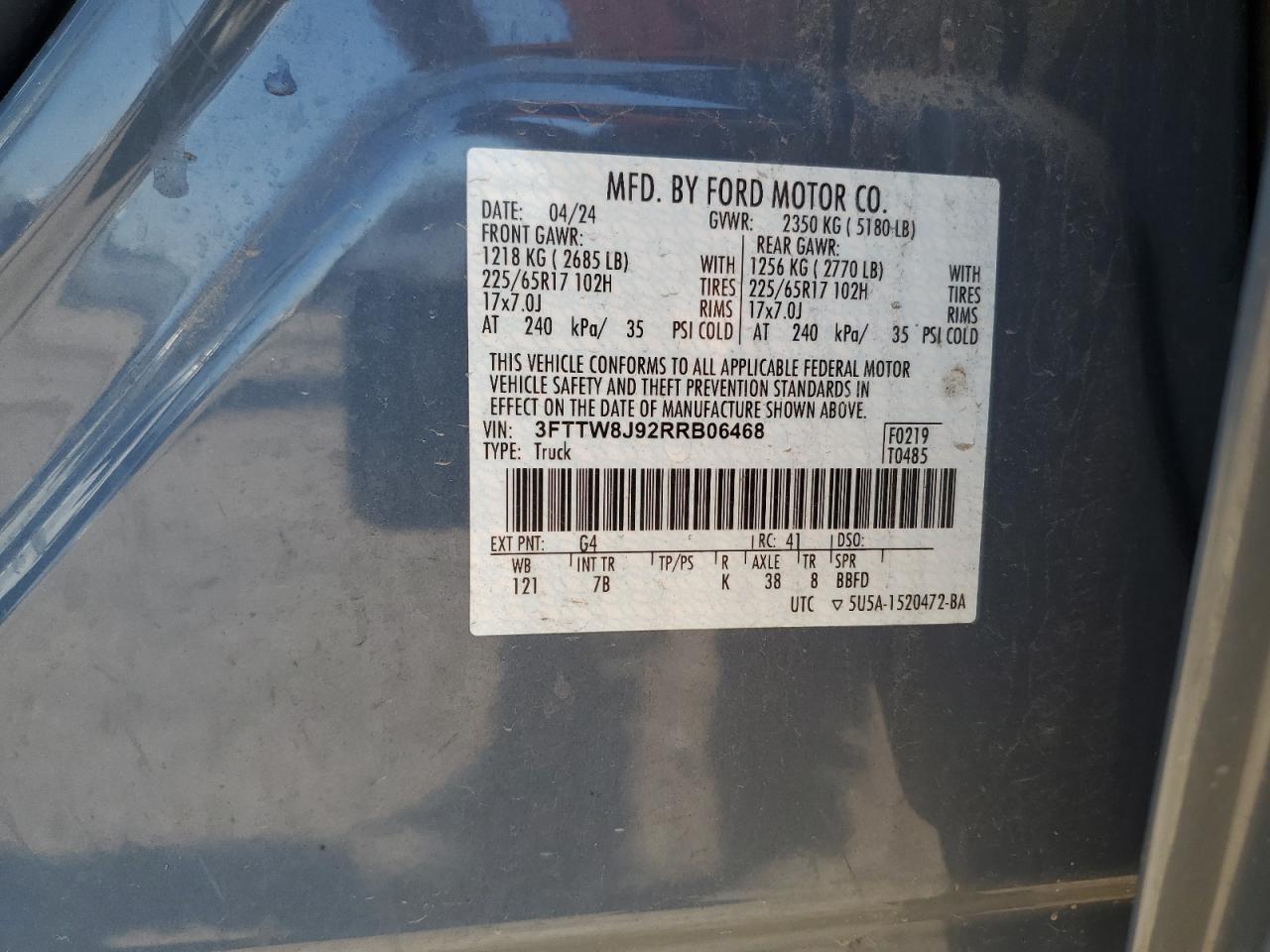 2024 Ford Maverick Xlt VIN: 3FTTW8J92RRB06468 Lot: 71814645