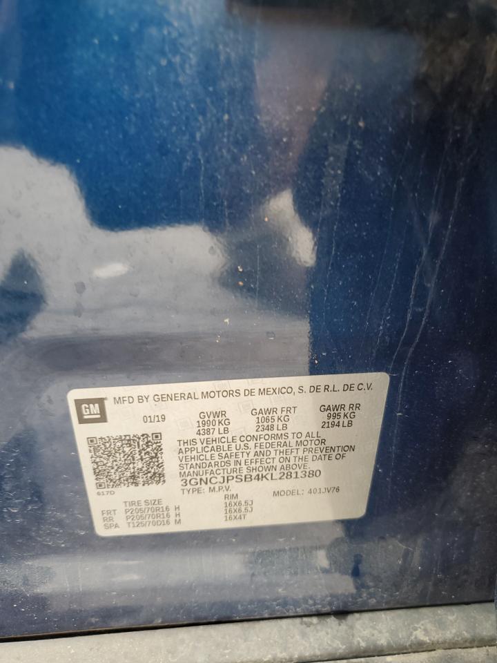 2019 Chevrolet Trax 1Lt VIN: 3GNCJPSB4KL281380 Lot: 71804275