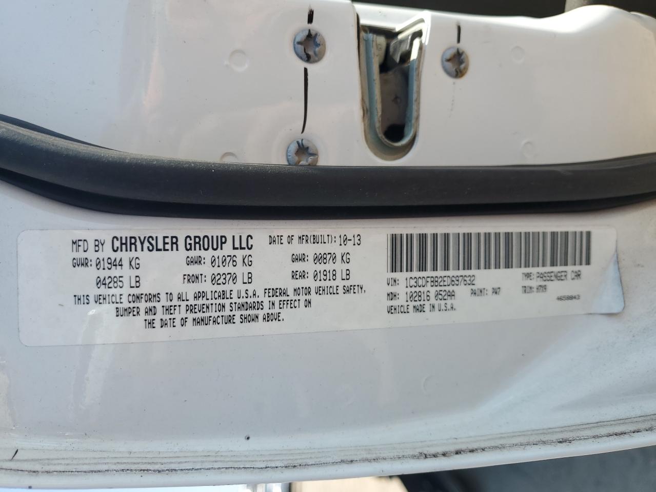 2014 Dodge Dart Sxt VIN: 1C3CDFBB2ED697632 Lot: 81025965