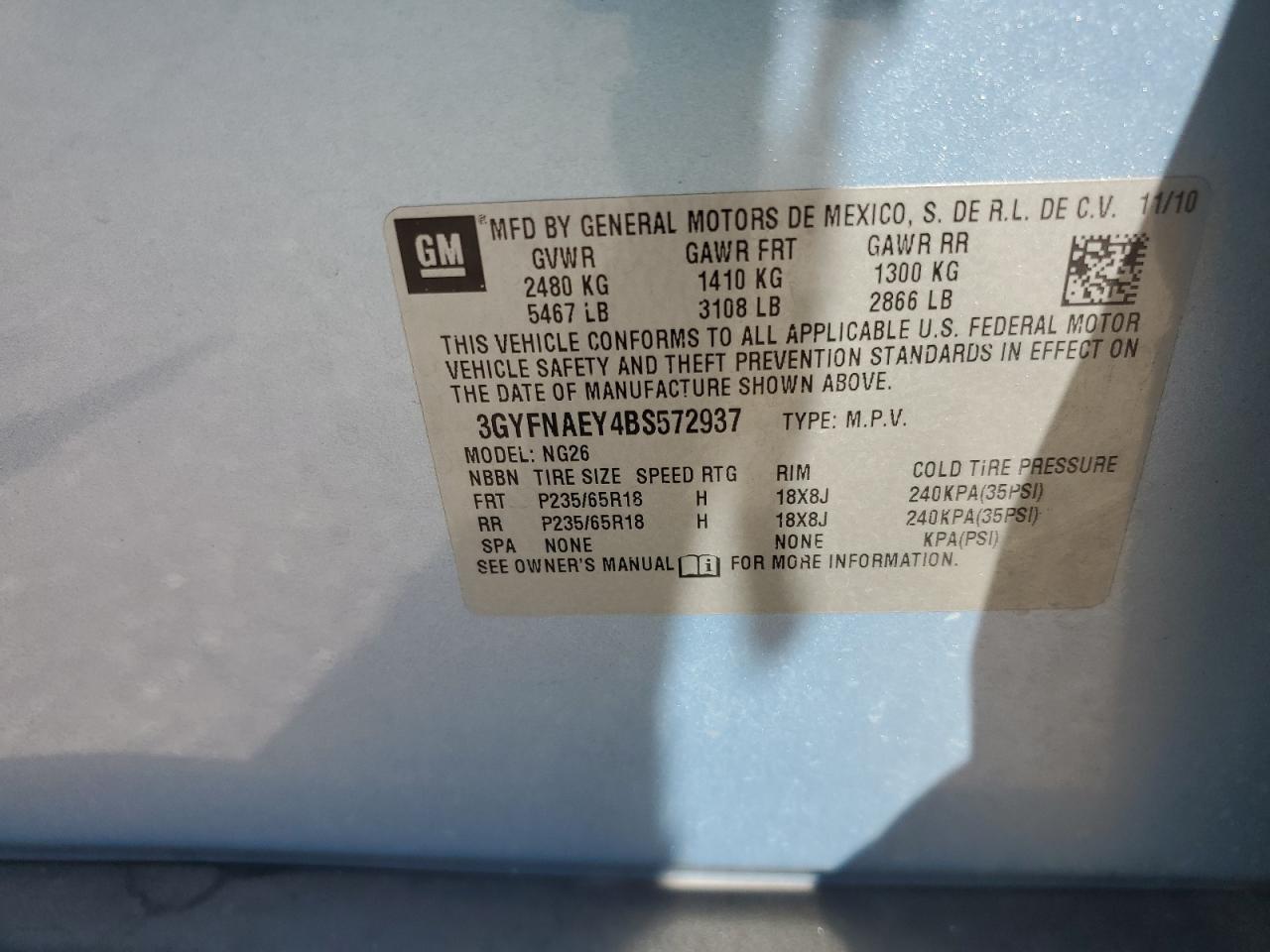 2011 Cadillac Srx Luxury Collection VIN: 3GYFNAEY4BS572937 Lot: 84426005