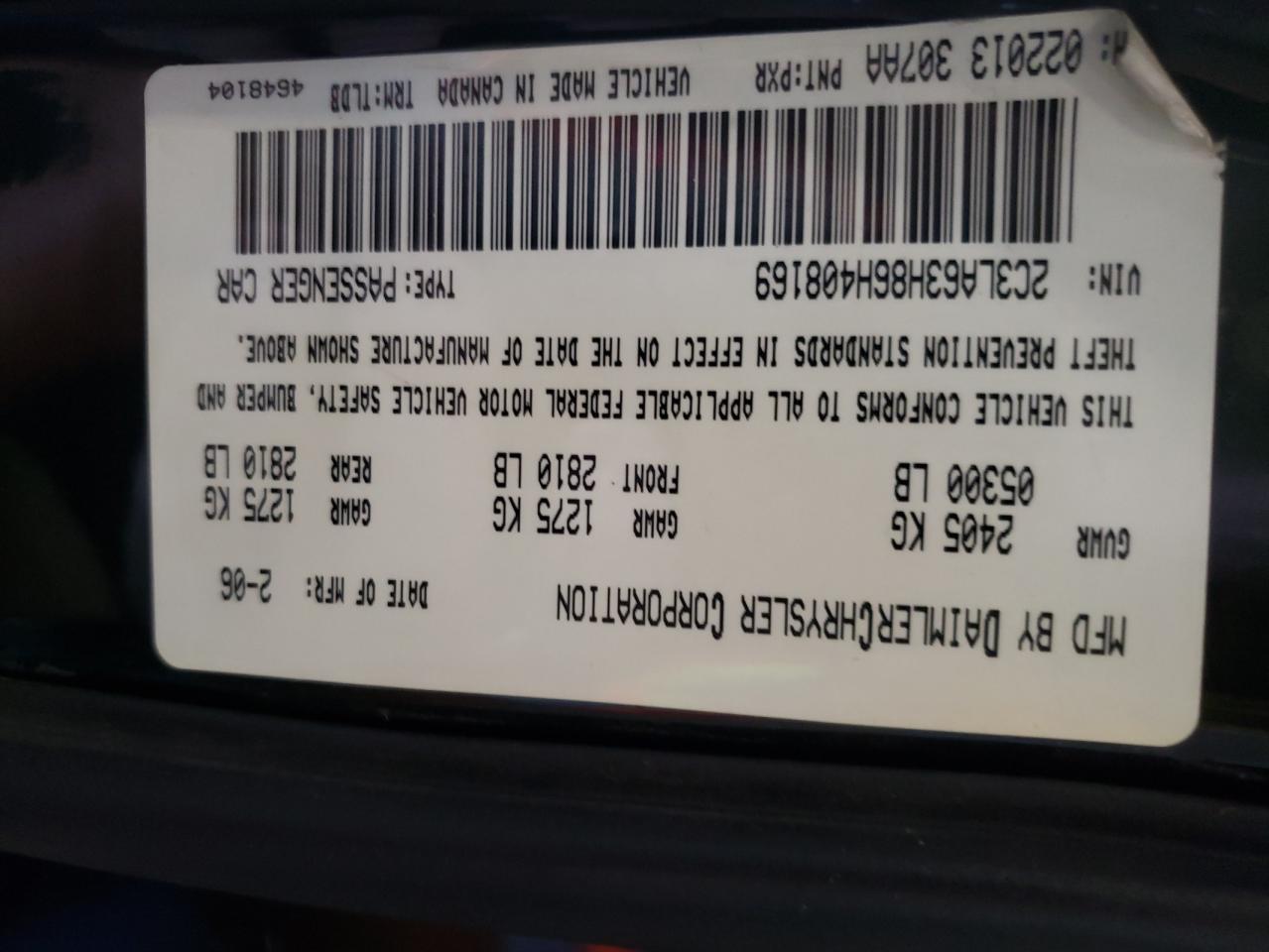 2006 Chrysler 300C VIN: 2C3LA63H86H408169 Lot: 71293415