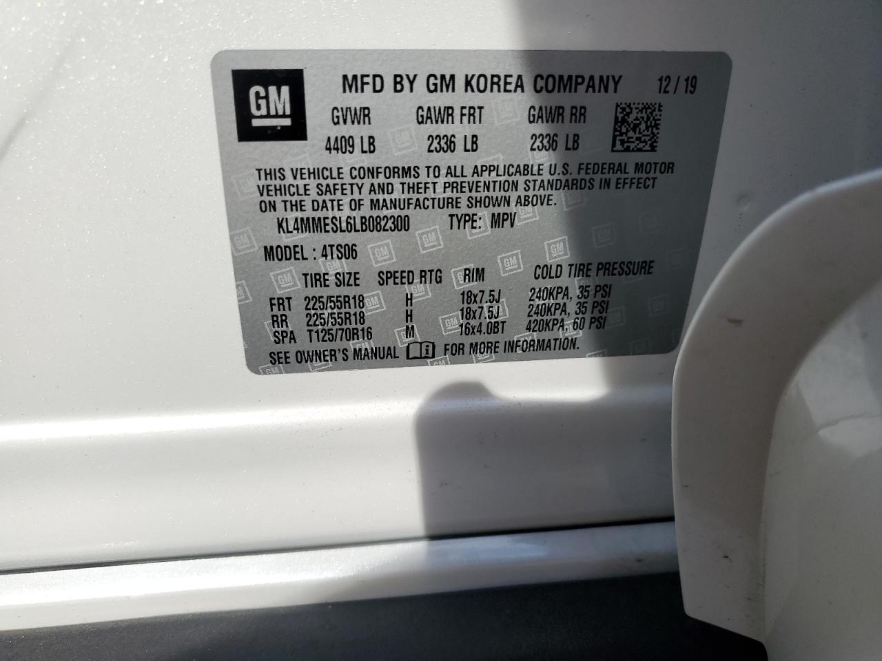 2020 Buick Encore Gx Select VIN: KL4MMESL6LB082300 Lot: 81625815