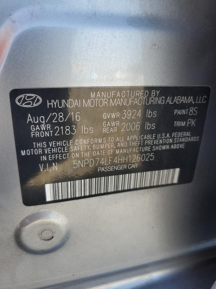 2017 Hyundai Elantra Se VIN: 5NPD74LF4HH126025 Lot: 82049085