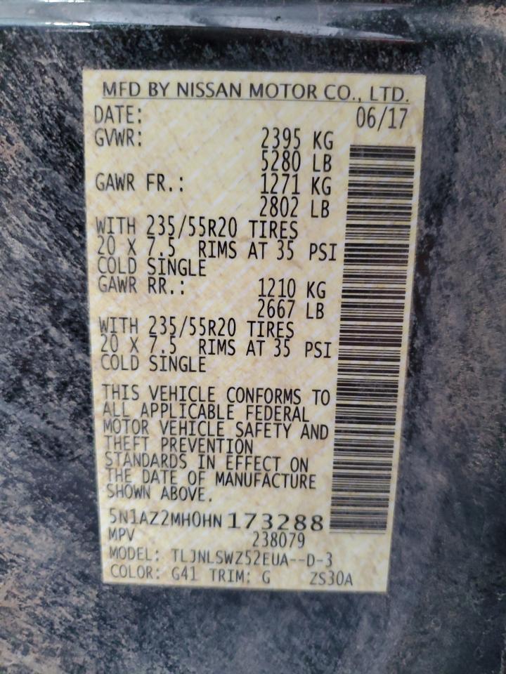 2017 Nissan Murano S VIN: 5N1AZ2MH0HN173288 Lot: 83954065