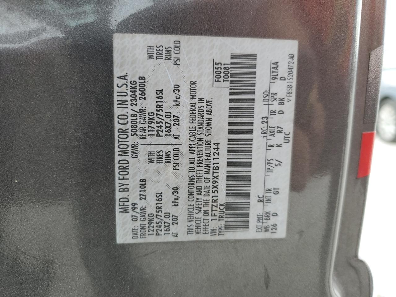 1999 Ford Ranger Super Cab VIN: 1FTZR15X9XTB11244 Lot: 82112285