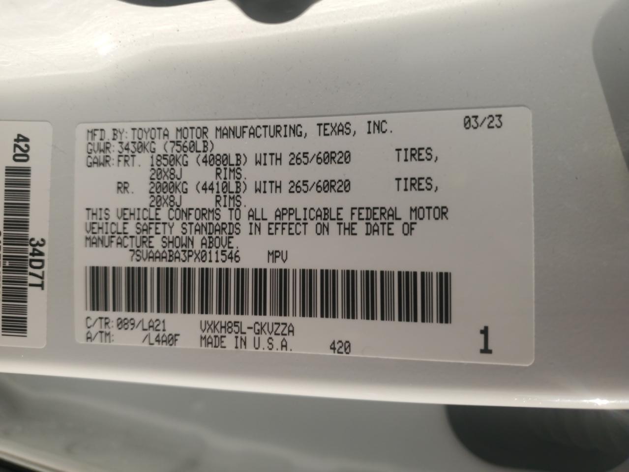 2023 Toyota Sequoia Sr5 VIN: 7SVAAABA3PX011546 Lot: 80668875