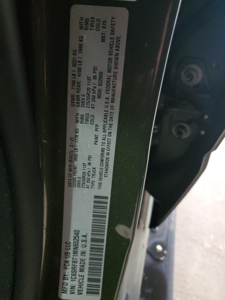 2021 Ram 1500 Big Horn/Lone Star VIN: 1C6SRFBT1MN652540 Lot: 81192155