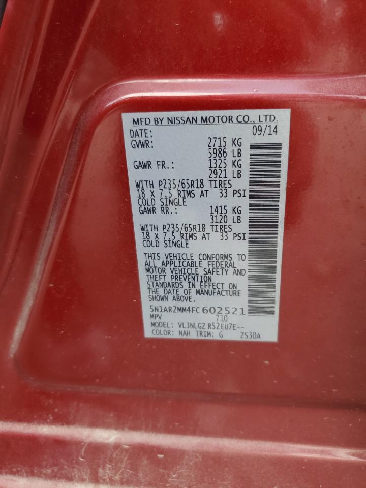 2015 Nissan Pathfinder S VIN: 5N1AR2MM4FC602521 Lot: 81647425