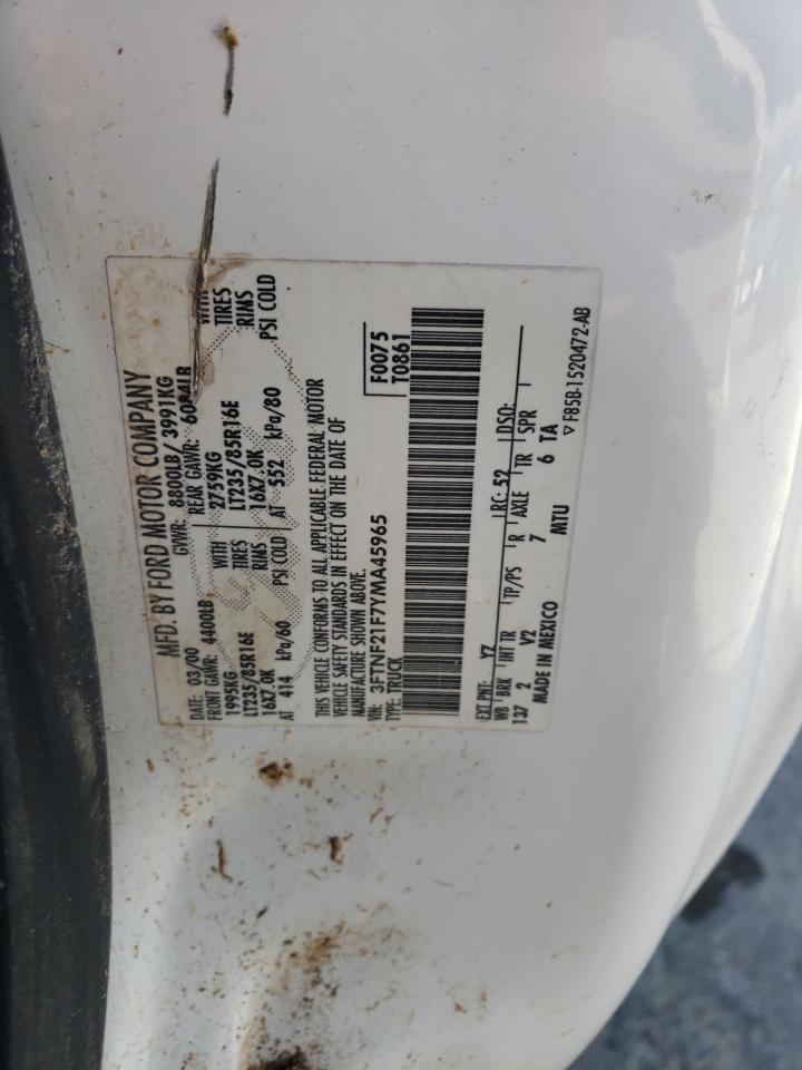 2000 Ford F250 Super Duty VIN: 3FTNF21F7YMA45965 Lot: 83943525