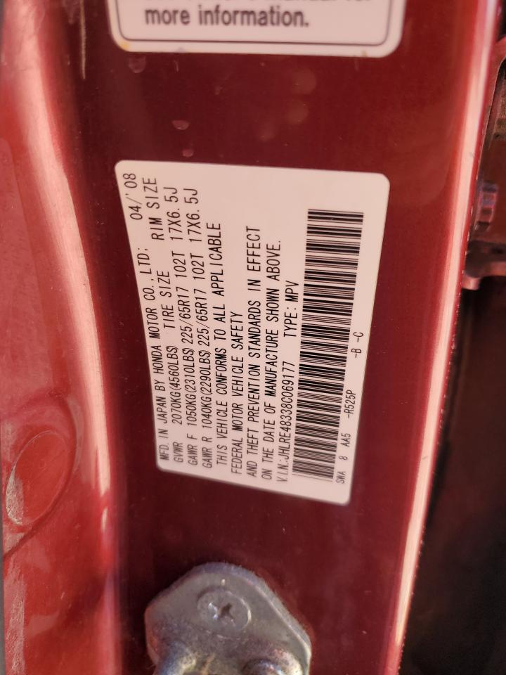 2008 Honda Cr-V Lx VIN: JHLRE48338C069177 Lot: 72079795