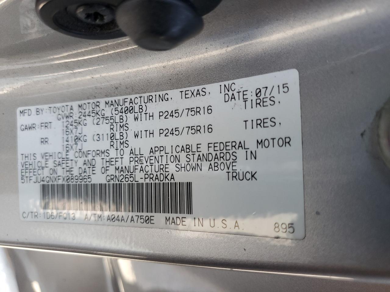 2015 Toyota Tacoma Double Cab Prerunner VIN: 5TFJU4GNXFX089965 Lot: 80919965