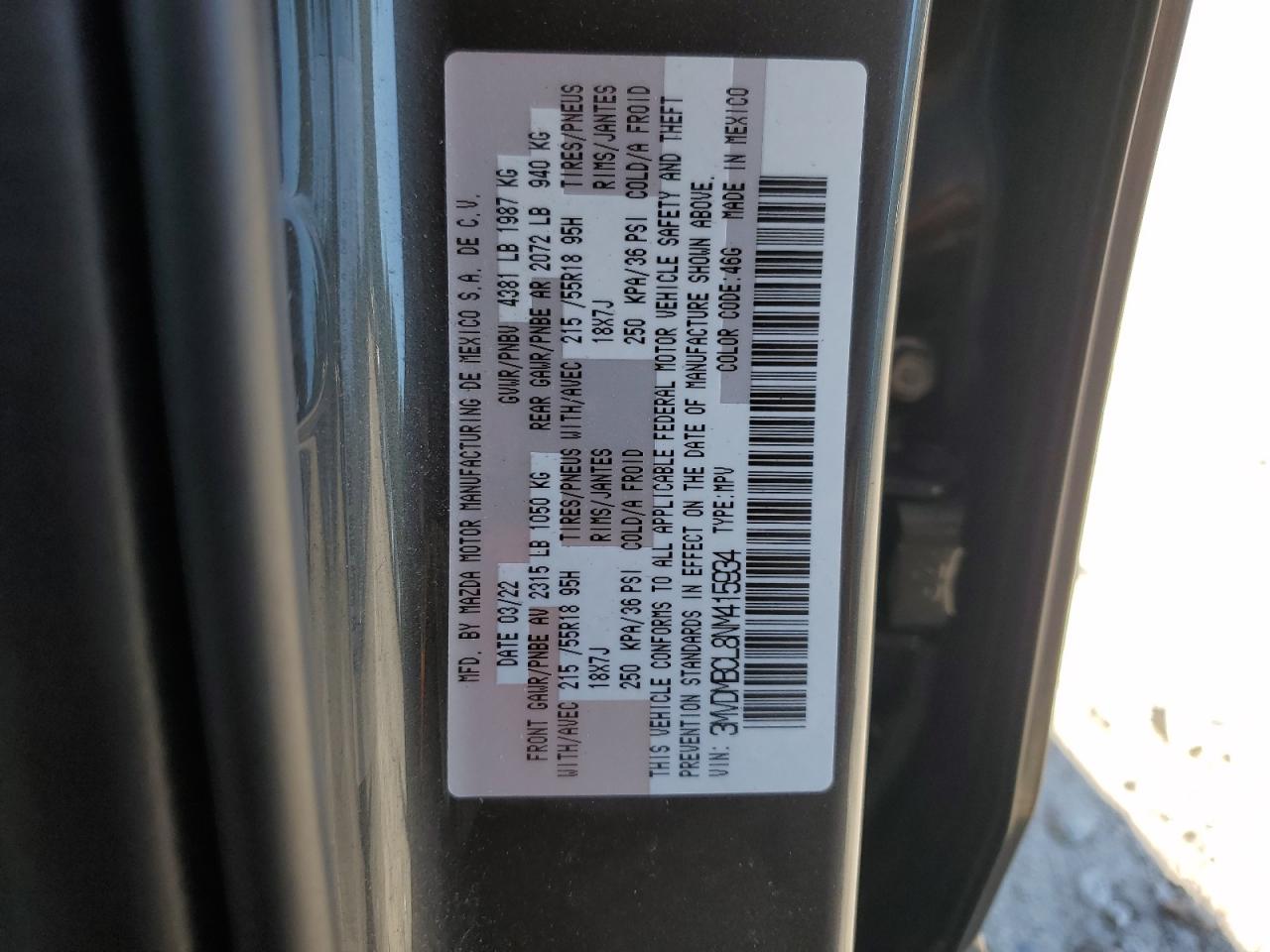 2022 Mazda Cx-30 Preferred VIN: 3MVDMBCL8NM415934 Lot: 70281765