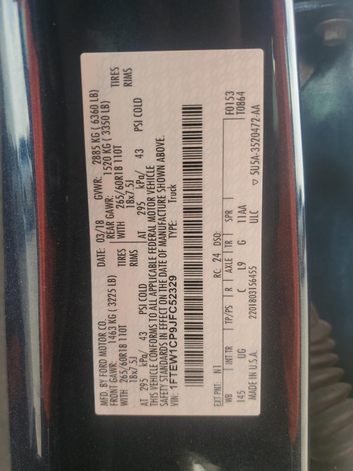 2019 Ford F150 Supercrew VIN: 1FTEW1CP9JFC52329 Lot: 80154515