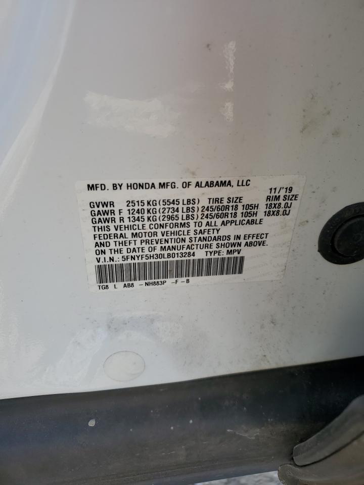 2020 Honda Pilot Ex VIN: 5FNYF5H30LB013284 Lot: 80578695