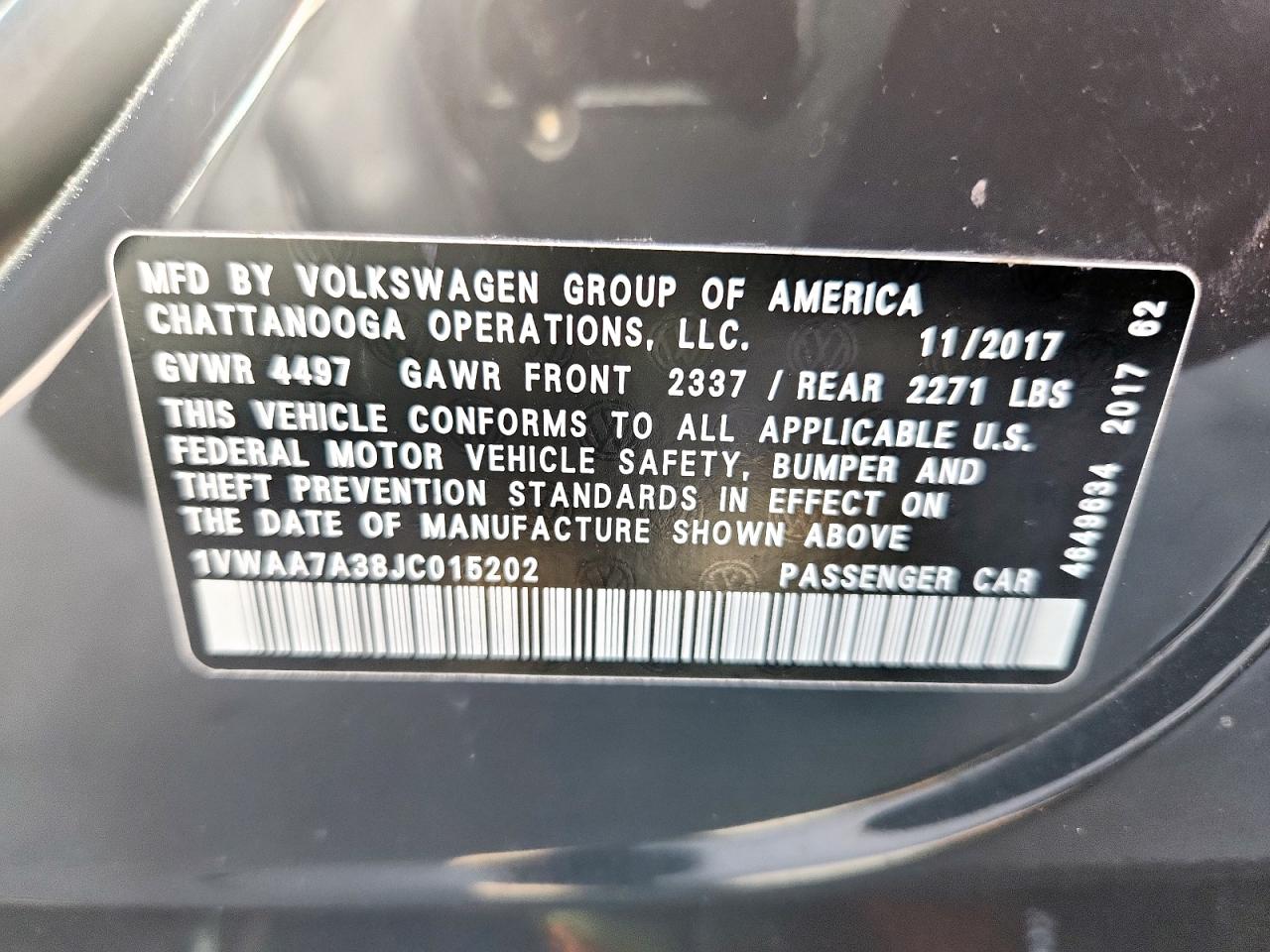 2018 Volkswagen Passat S VIN: 1VWAA7A38JC015202 Lot: 81292435