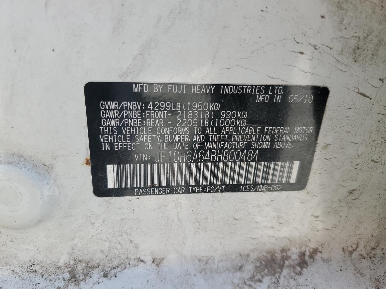 2011 Subaru Impreza 2.5I VIN: JF1GH6A64BH800484 Lot: 84456205