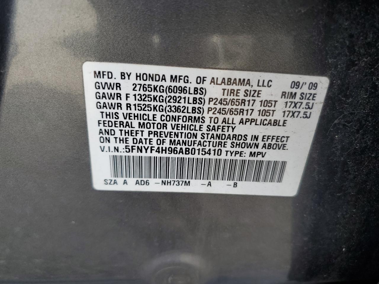 2010 Honda Pilot Touring VIN: 5FNYF4H96AB015410 Lot: 80493705