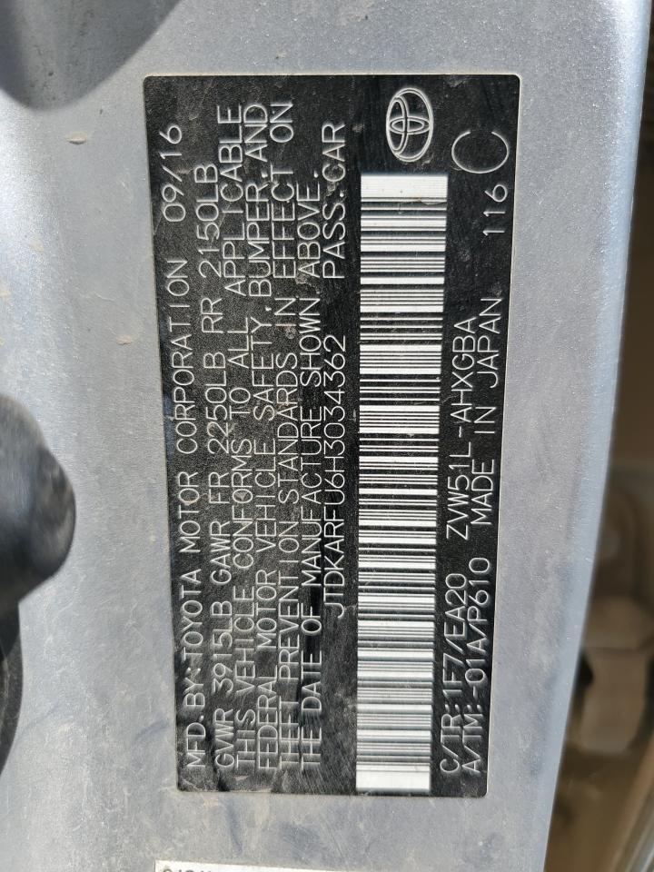 2017 Toyota Prius VIN: JTDKARFU6H3034362 Lot: 83834235