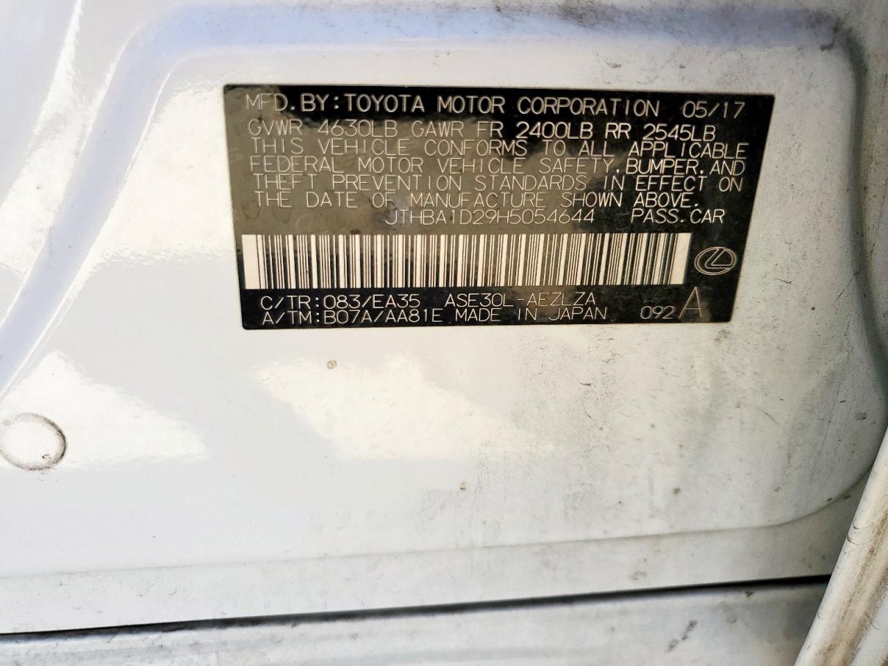 2017 Lexus Is 200T VIN: JTHBA1D29H5054644 Lot: 81483805