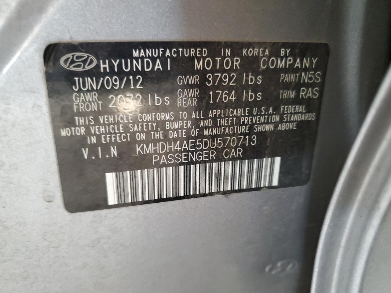 2013 Hyundai Elantra VIN: KMHDH4AE5DU570713 Lot: 71259315