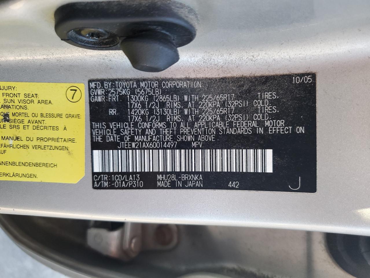 2006 Toyota Highlander Hybrid VIN: JTEEW21AX60014497 Lot: 80656155