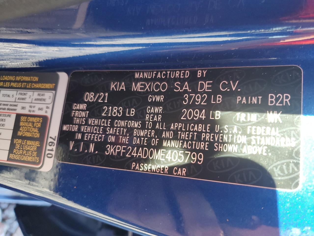 2021 Kia Forte Fe VIN: 3KPF24AD0ME405799 Lot: 81803035