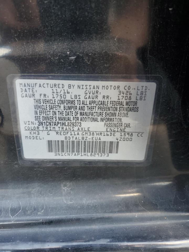 2017 Nissan Versa S VIN: 3N1CN7AP1HL829373 Lot: 81206595