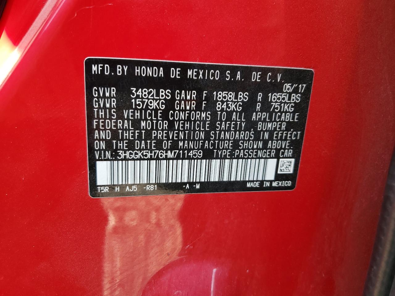 2017 Honda Fit Ex VIN: 3HGGK5H76HM711459 Lot: 81046615